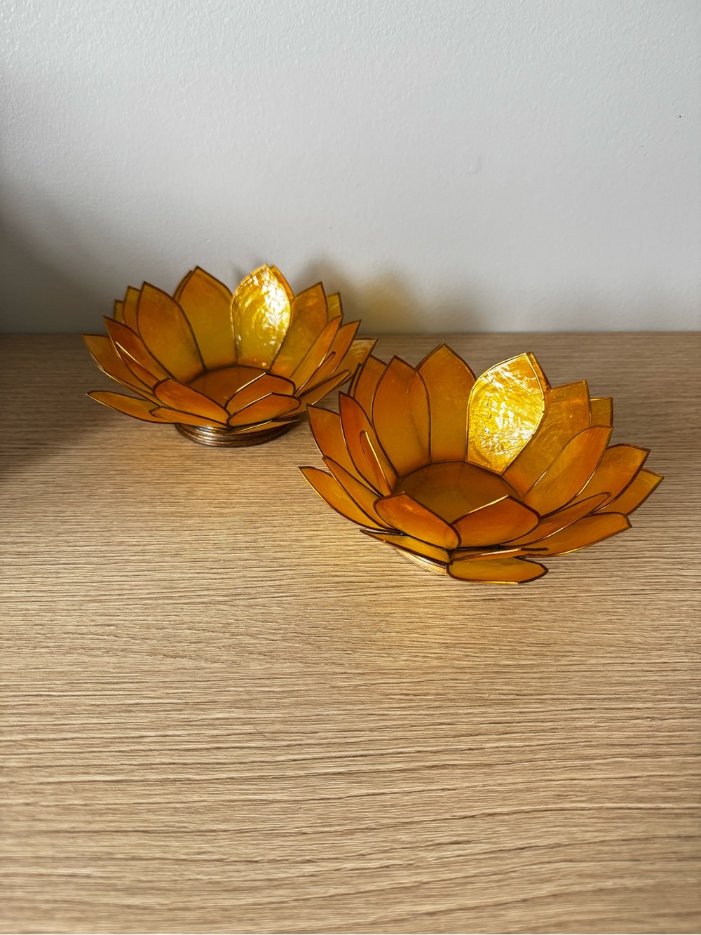 Yellow Lotus Tealight Holders - Set of 2